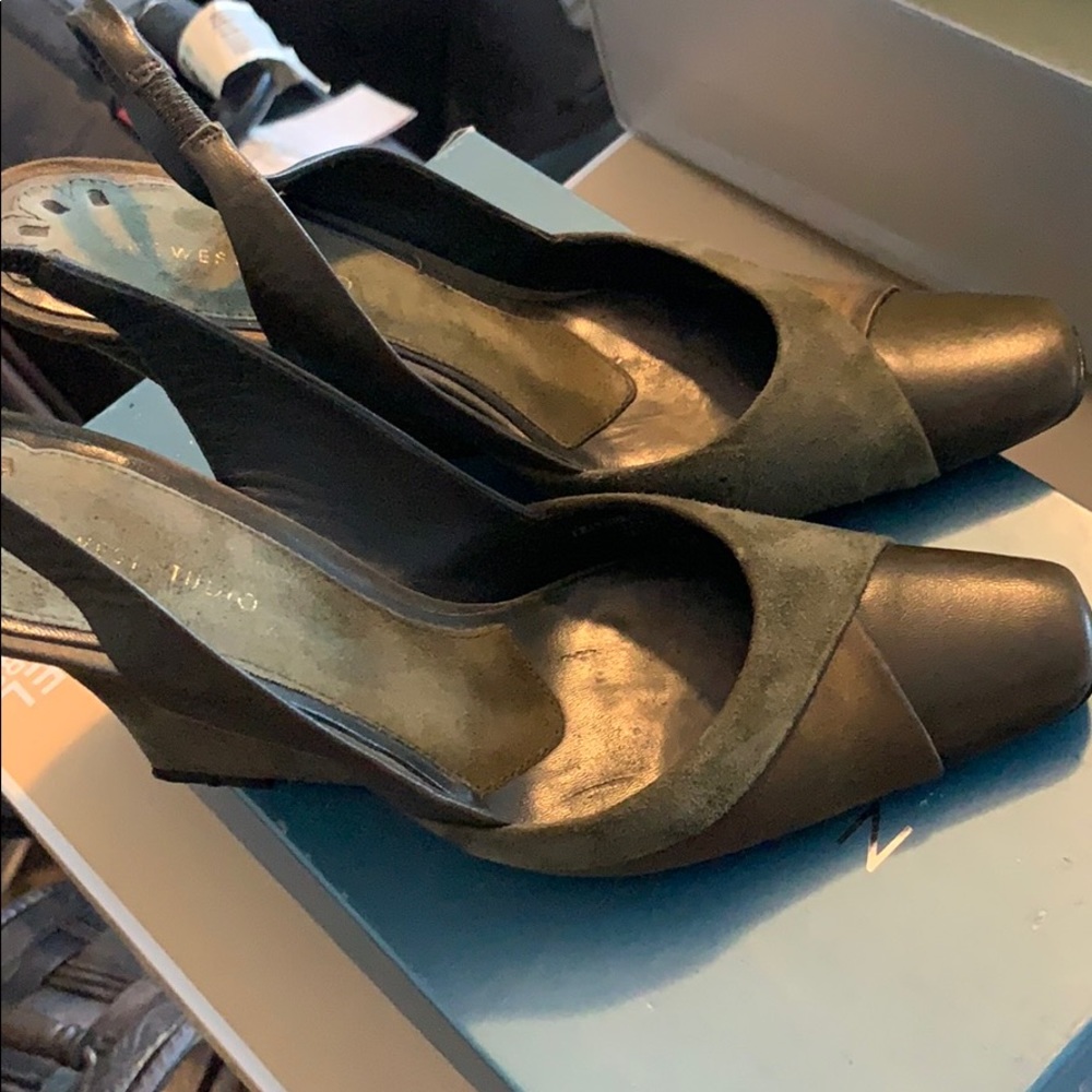Nine West studio dark green leather and suede shoe